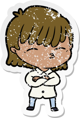 Bir insan tarafından çizilmiş karikatür bir kadının sıkıntılı çıkartması.