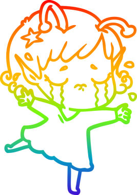 Gökkuşağı gradyan çizgisi, bir insan tarafından çizilmiş ağlayan uzaylı bir kızın çizimi.