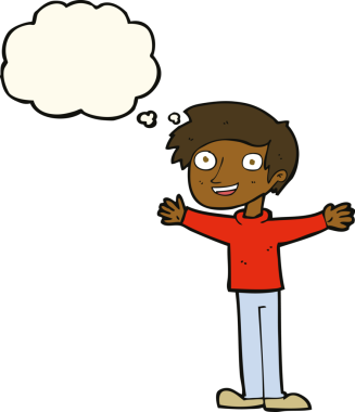 Bir insan tarafından çizilmiş düşünce balonlu karikatürist hevesli adam.