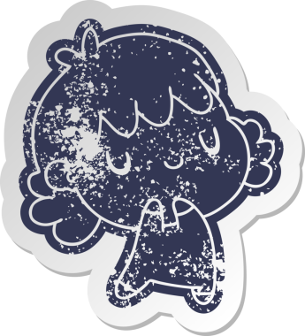 Bir insan tarafından çizilmiş sevimli bir kawai kızının sıkıntılı eski çizgi film çıkartması.