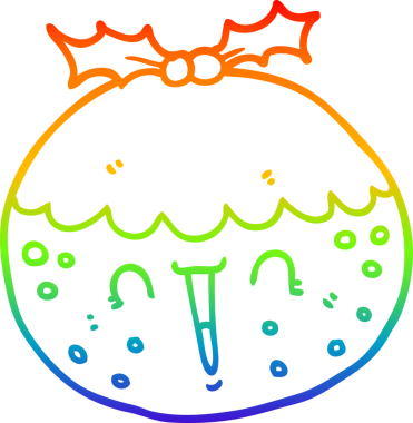 Gökkuşağı gradyan çizgisi bir insan tarafından çizilmiş şirin bir noel pudinginin çizimi