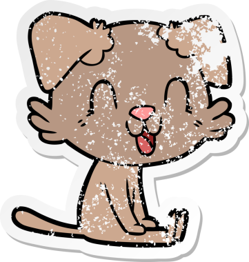 Bir insan tarafından çizilmiş, gülen bir köpeğin sıkıntılı çıkartması.