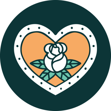 Bir insan tarafından çizilmiş kalp ve çiçeklerin ikonik dövme şekli