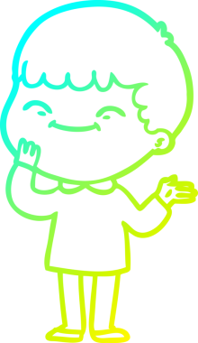 Bir çizgi film karakteri çizen soğuk çizgi bir insan tarafından çizilmiş mutlu çocuk.