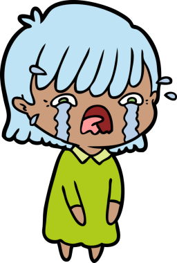 Bir insan tarafından çizilmiş ağlayan çizgi film kızı.