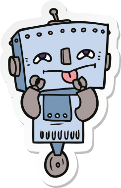 Bir insan tarafından çizilmiş robot karikatür çıkartması.