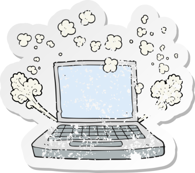 Bir insan tarafından çizilmiş dizüstü bilgisayarın gerilimli çıkartması.