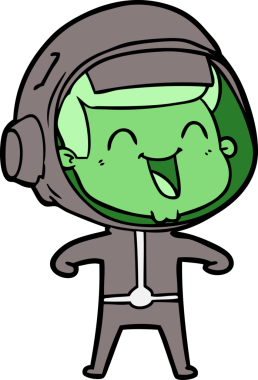 Bir insan tarafından çizilmiş mutlu astronot çizgi filmi.