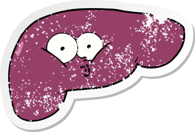 Bir insan tarafından çizilen karikatür karaciğerinin sıkıntılı çıkartması.