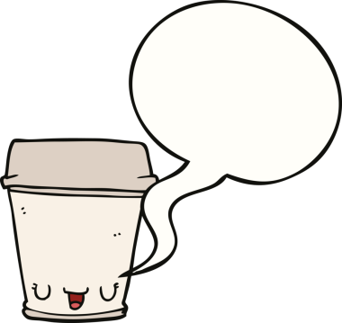 Bir insan tarafından çizilmiş konuşma balonlu kahve fincanı.