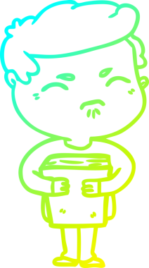 Bir insan tarafından çizilmiş kitap ile rahatsız edilmiş bir adamın soğuk gradyan çizimi.