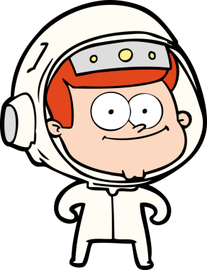 Bir insan tarafından çizilmiş mutlu astronot çizgi filmi.