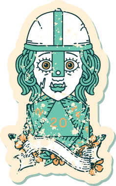 Retro Dövme Tarzı Yarı Ork Dövüşçüsü Bir insan tarafından çizilmiş doğal 20 zar ile