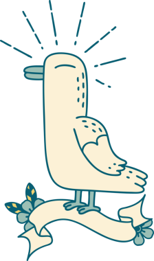 Bir insan tarafından çizilmiş dövmeli martı kuşlu parşömen.