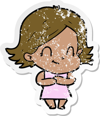 Bir insan tarafından çizilmiş, karikatür dostu bir kızın sıkıntılı çıkartması.