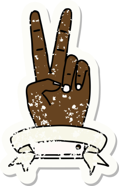 Retro Dövme Tarzı Barış Bir insan tarafından çizilmiş iki parmak el hareketi