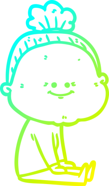 Bir insan tarafından çizilmiş, mutlu, yaşlı bir kadının çizimi.