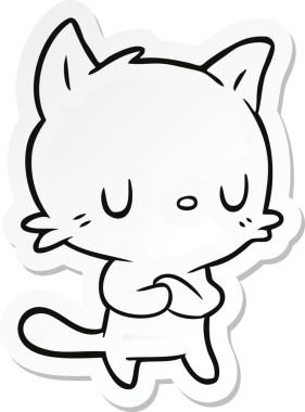 Bir insan tarafından çizilmiş çizgi film kedisinin çıkartması.