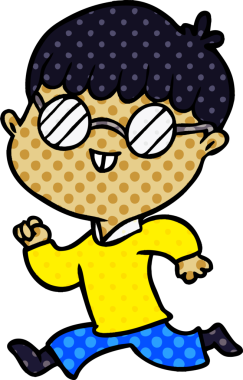 Bir insan tarafından çizilmiş gözlük takan çizgi film çocuğu.