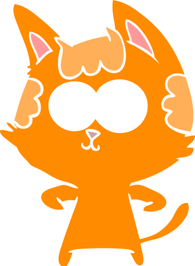 Bir insan tarafından çizilmiş mutlu düz renkli çizgi film kedisi