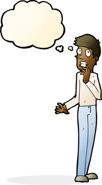 Bir insan tarafından çizilmiş düşünce balonlu endişeli bir adam.