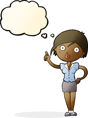 Bir insan tarafından çizilmiş düşünce baloncuğu olan güzel bir kadın.