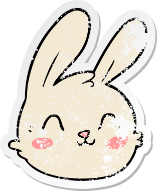 Bir insan tarafından çizilmiş tavşan suratlı karikatür çıkartması.