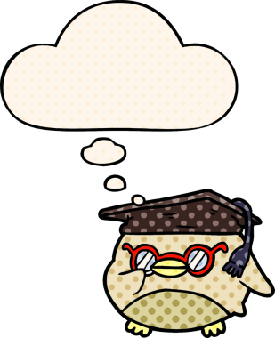 Çizgi roman tarzında düşünce baloncuğu olan akıllı kuş bir insan tarafından çizilmiş.