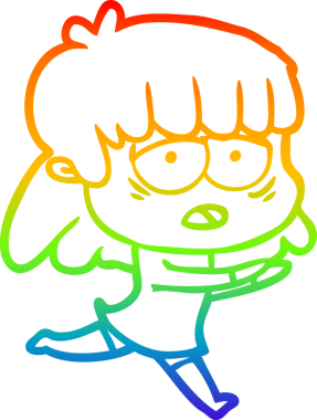 gökkuşağı gradyan çizgi çizimi bir insan tarafından çizilmiş yorgun bir kadın