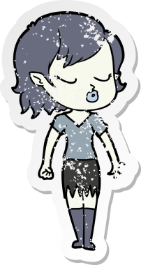 Bir insan tarafından çizilmiş şirin bir vampir kızın sıkıntılı çıkartması.