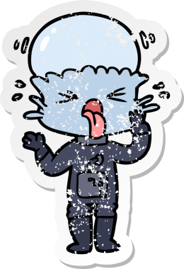 Bir insan tarafından çizilmiş garip bir uzaylı çizgi filminin sıkıntılı çıkartması.