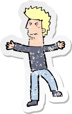 Bir çizgi filmin gerilimli retro yapıştırması bir insan tarafından çizilmiş stresli bir adam