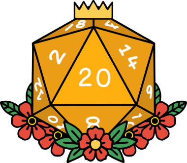 Retro Dövme Biçimi Doğal 20 D20 zar bir insan tarafından çizilmiş çiçek elementleriyle