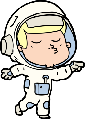 Bir insan tarafından çizilmiş kendine güvenen bir astronot çizgi filmi.