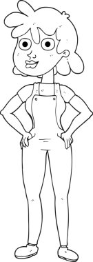 Bir insan tarafından çizilmiş siyah beyaz çizgi film çiftçisi kız.