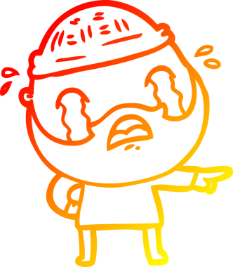 Bir insan tarafından çizilmiş ağlayan sakallı bir adamın sıcak çizgi çizimi.