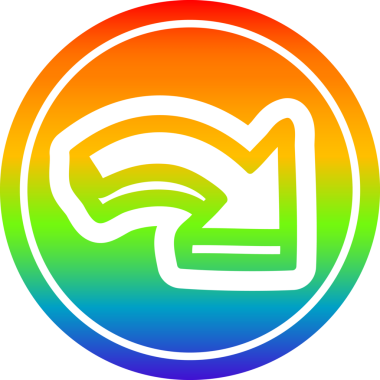 Bir insan tarafından çizilmiş gökkuşağı gradyanı olan ok yönünde dairesel simge