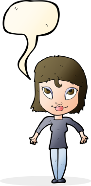 Bir insan tarafından çizilmiş konuşma baloncuğuyla omuz silken çizgi film kızı.