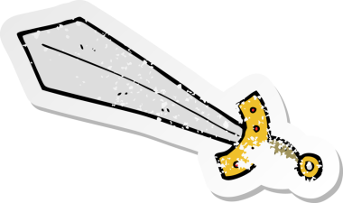 Bir insanın çizdiği karikatür kılıcının gerilimli retro çıkartması