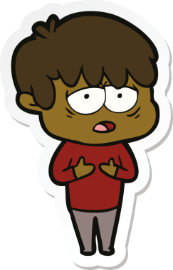 Bir insan tarafından çizilmiş bitkin bir çocuk çizgi filminin çıkartması.