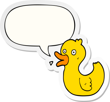 Bir insan tarafından çizilmiş konuşma balonu çıkartmalı ördek vaklayan çizgi film.