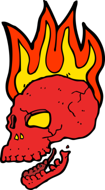 Bir insan tarafından çizilmiş alevli kafatası.