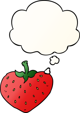 Düşünce baloncuklu karikatür çileği bir insan tarafından çizilmiş.