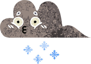 Bir insan tarafından çizilmiş fırtına kar bulutunun retro çizim tarzı karikatürü