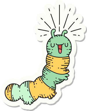 Bir insan tarafından çizilmiş mutlu tırtıl dövmesi stili.