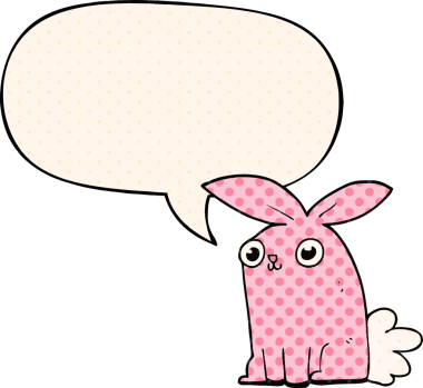 Bir insan tarafından çizilmiş çizgi roman tarzında konuşma balonu olan çizgi film tavşanı.