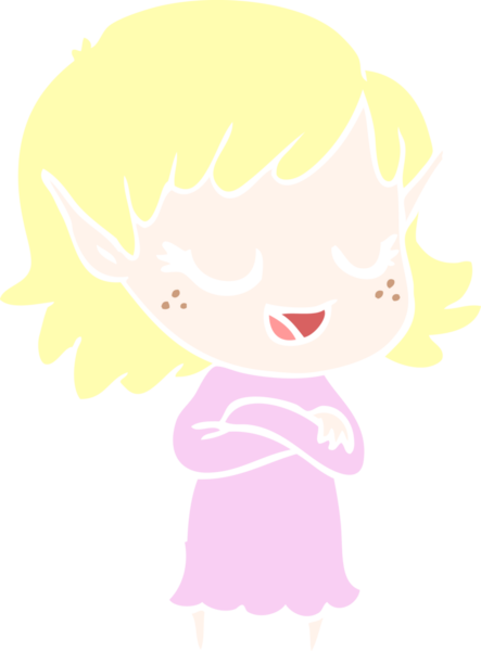 Bir insan tarafından çizilmiş mutlu düz renkli çizgi film elf kızı