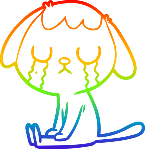 Gökkuşağı gradyan çizimi bir insan tarafından çizilmiş şirin bir çizgi köpeğin ağlaması.