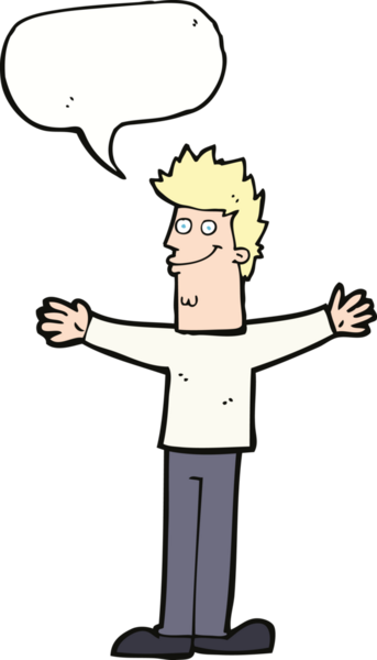 Bir insan tarafından çizilmiş konuşma balonlu mutlu adam çizgi filmi.