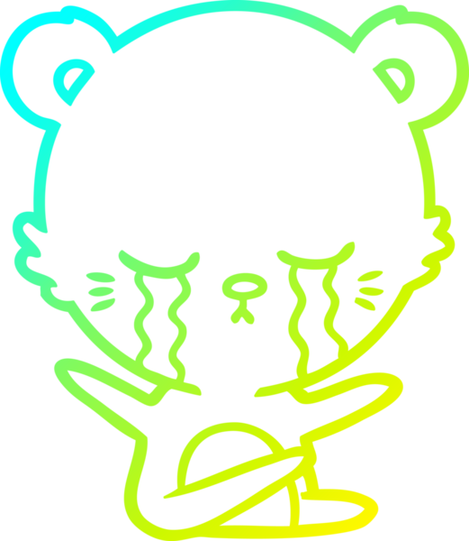 Bir insan tarafından çizilmiş ağlayan çizgi film ayısının soğuk gradyan çizgisi.